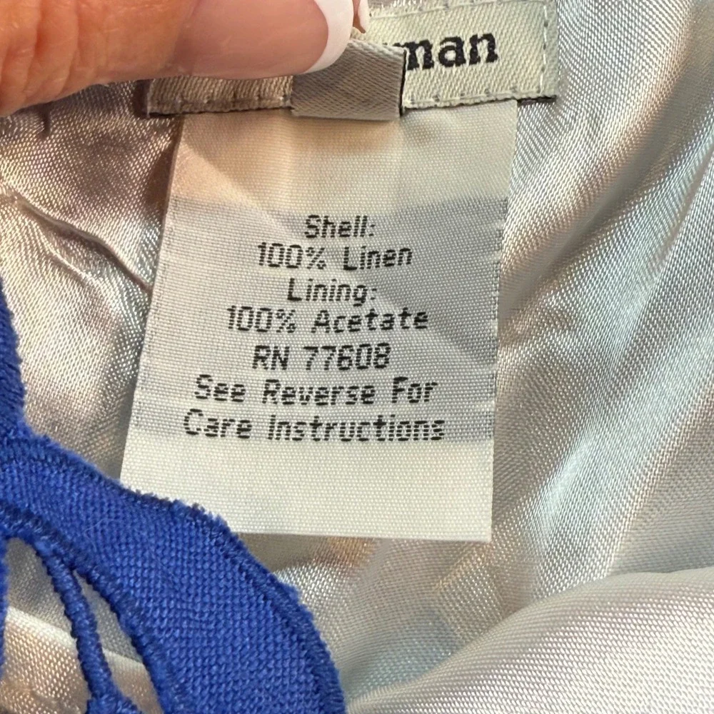 J. Peterman Blue Linen Lace Overlay Sheath Dress Women's Plus Size 20 Cocktail